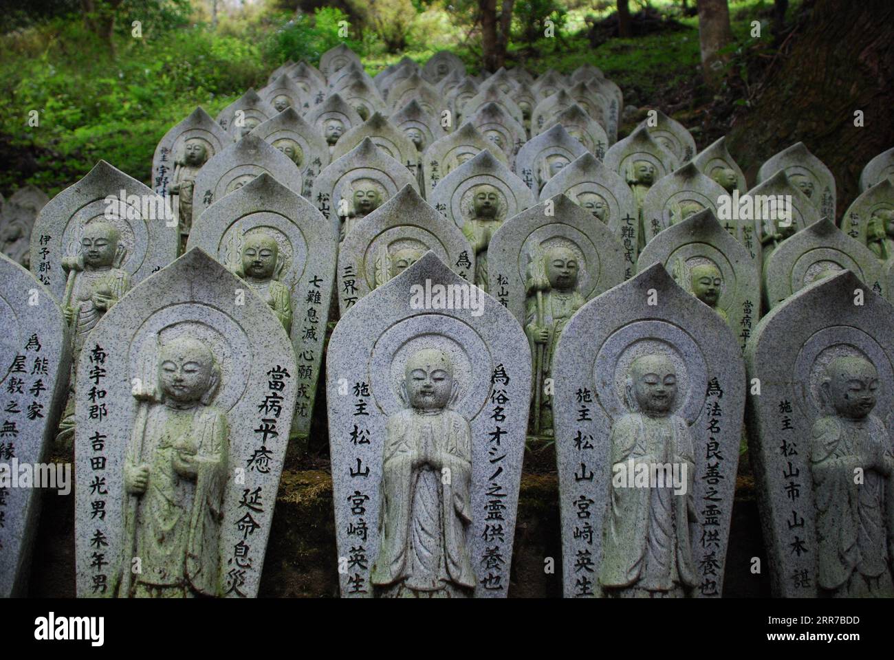 Un ensemble de statues sur le pèlerinage du temple Japon 88 sur l'île de Shikoku Banque D'Images