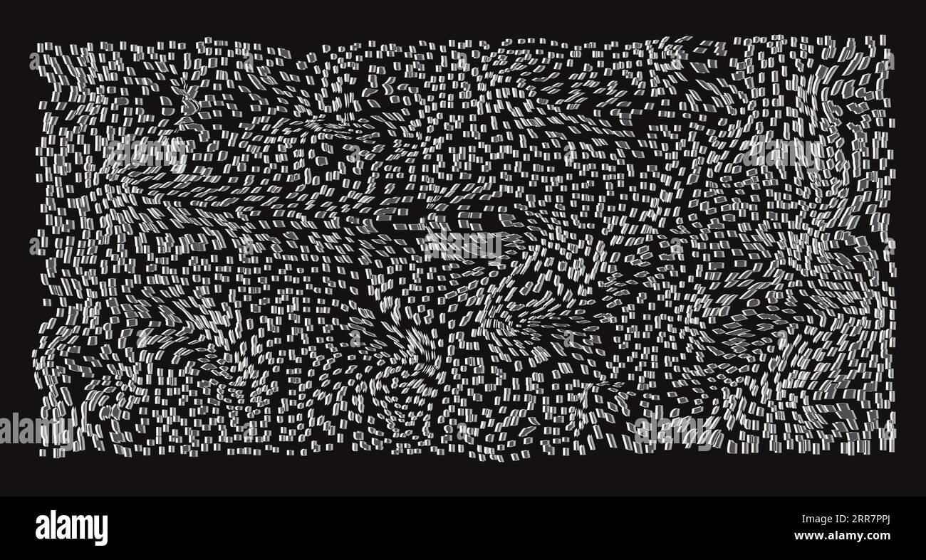 Abstrait fond déformé noir et blanc risographe esthétique formes torsadées incurvées illusion optique effet Domino illustration vectorielle isolée Illustration de Vecteur