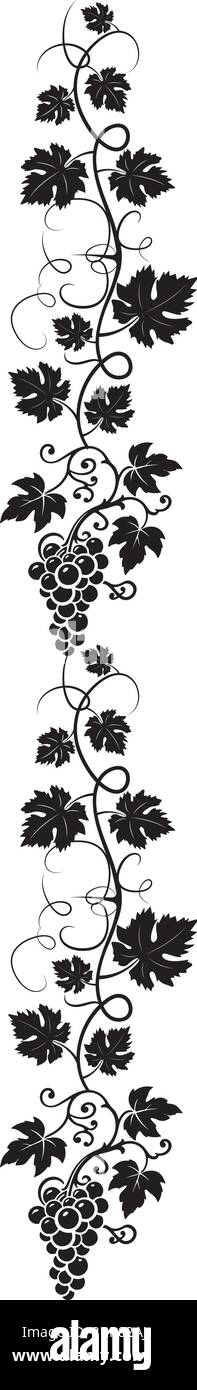 Branche avec illustration de silhouette de raisin isolée sur fond blanc, vecteur. Silhouette de raisin avec feuilles. Design minimaliste noir et blanc. Illustration de Vecteur