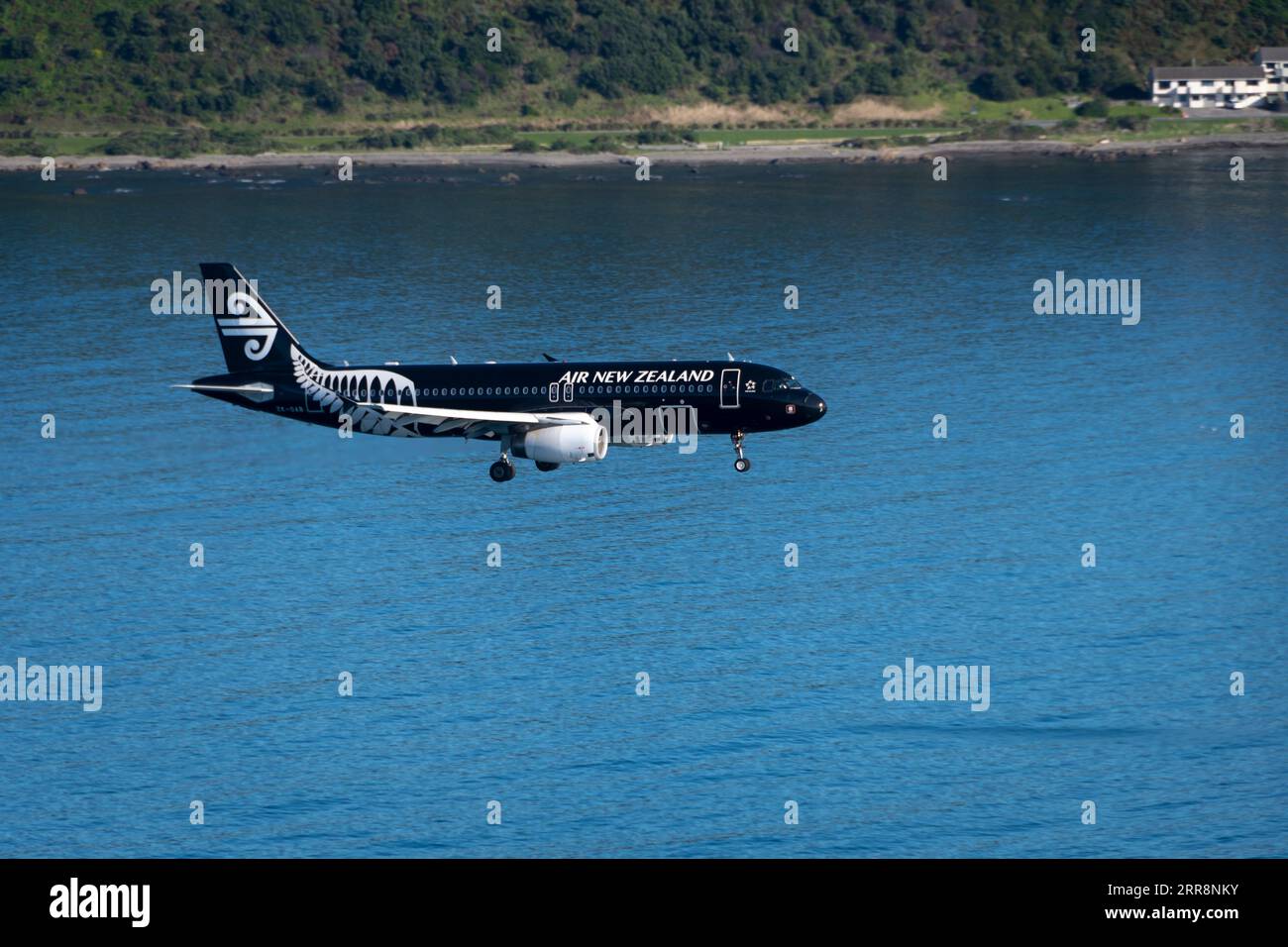 Avion approchant de l'aéroport de Wellington, Île du Nord, Nouvelle-Zélande Banque D'Images