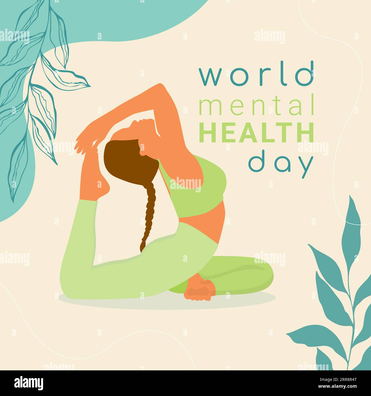Affiche de la Journée mondiale de la santé mentale. Silhouette de femme dans la pose de yoga. Style Boho. Illustration vectorielle Illustration de Vecteur