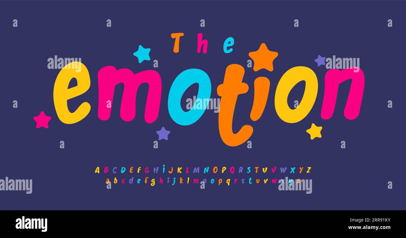 Police ludique pour une typographie colorée vibrante dans le livre pour enfants, projet scolaire, invitation d'anniversaire, titre festif, carte de voeux, vêtements bébé Illustration de Vecteur