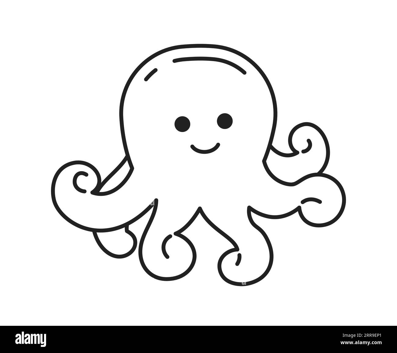 Poulpes souriantes avec des tentacules bouclés caractère vectoriel plat monochromatique Illustration de Vecteur