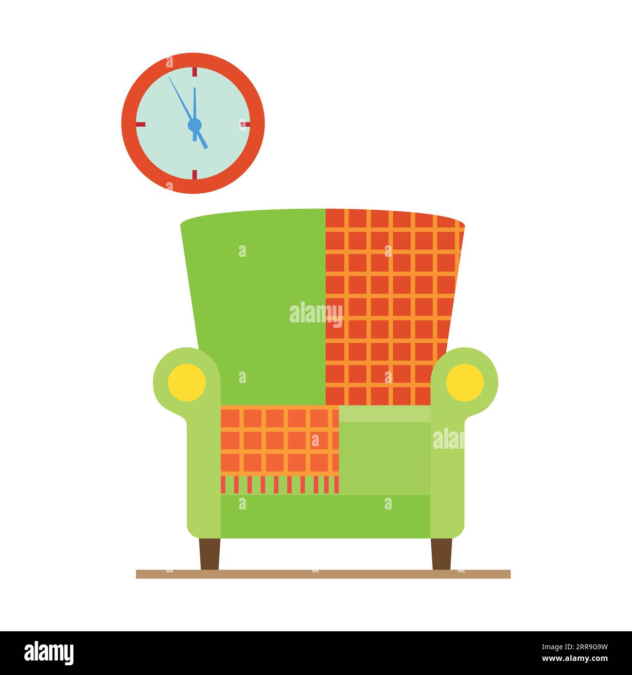 Fauteuil vert et horloge pour le salon plat vecteur ic Illustration de Vecteur