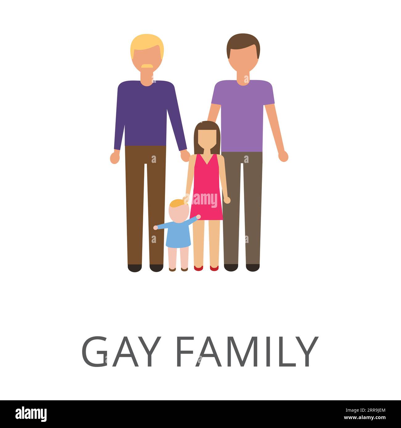 Famille gay avec deux enfants isolés sur blanc Illustration de Vecteur