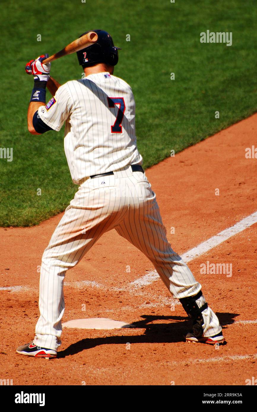 Joe Mauer bat pour les Twins du Minnesota Banque D'Images