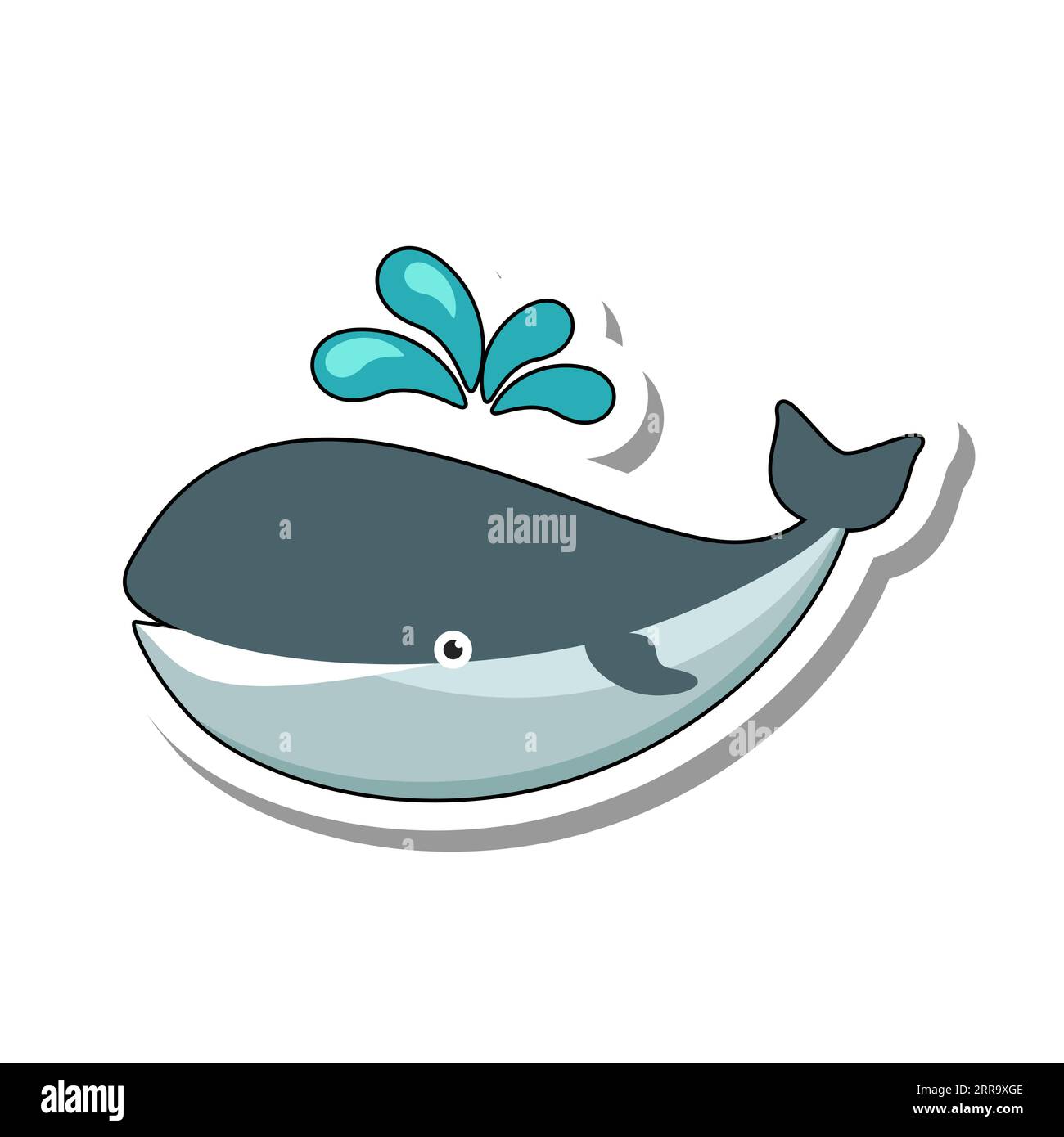Grosse baleine bleue avec une fontaine de éclaboussures autocollant en papier plat Illustration de Vecteur