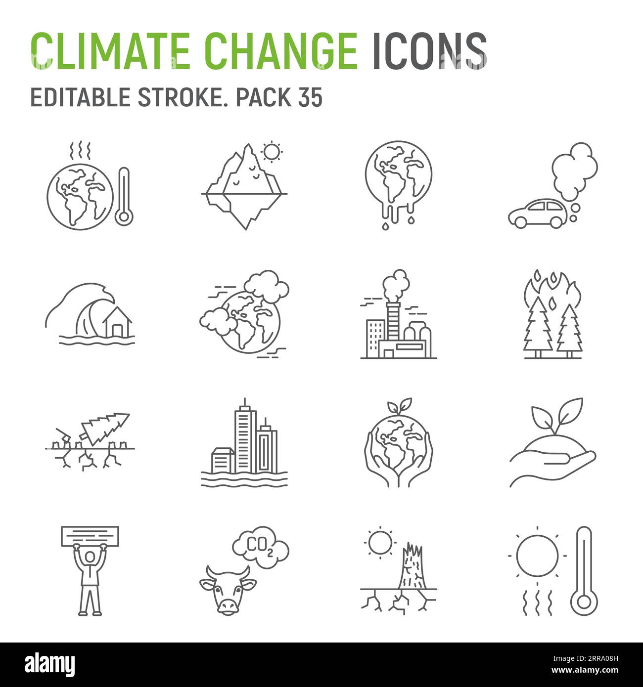 Ensemble d'icônes de ligne de changement climatique, collection d'écologie, graphiques vectoriels, illustrations de logo, icônes vectorielles écologiques, symboles eco, pictogrammes encadrés, Illustration de Vecteur