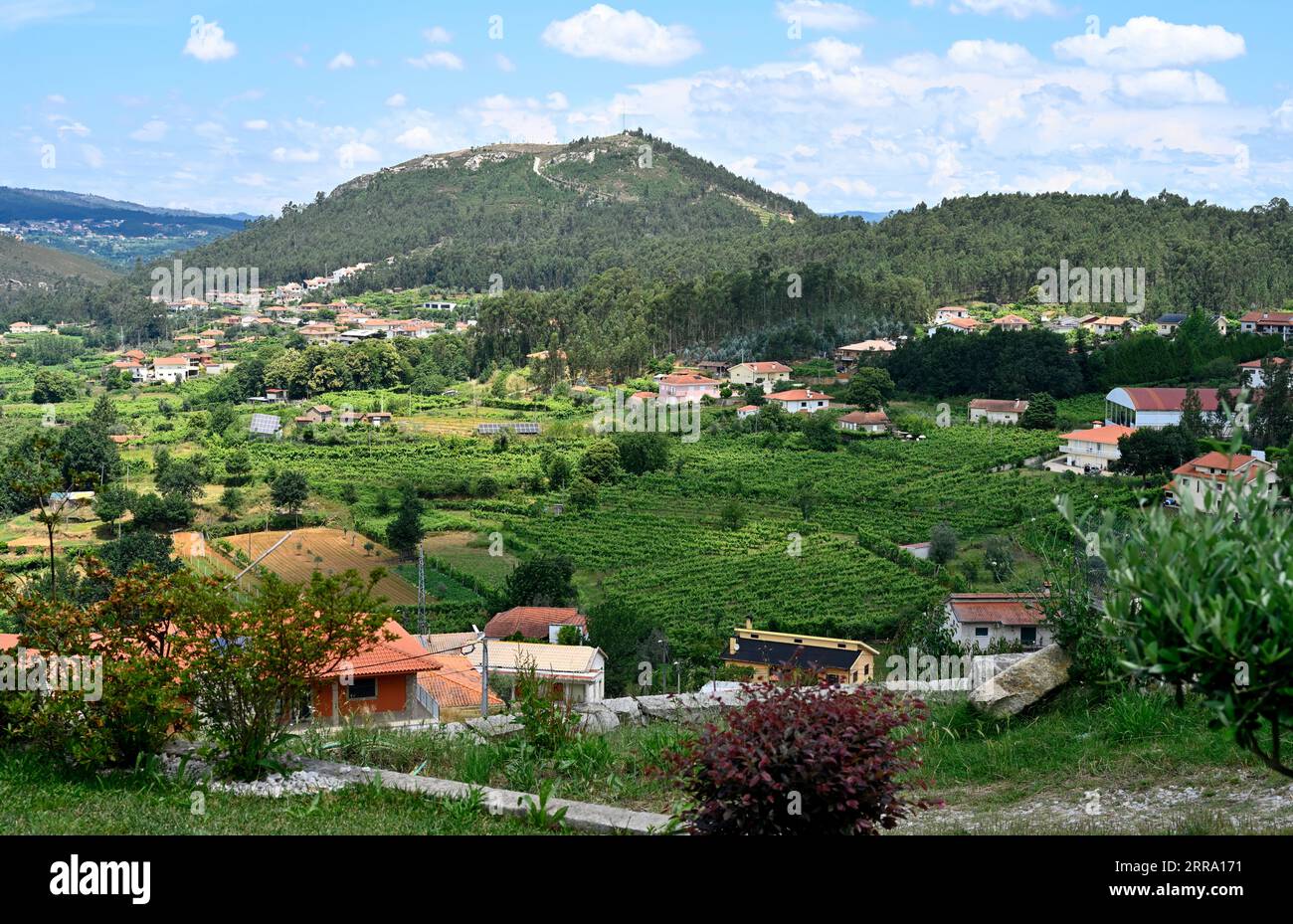 Vue paysage sur la campagne et les montagnes dans le district d'Aveiro au nord du Portugal Banque D'Images