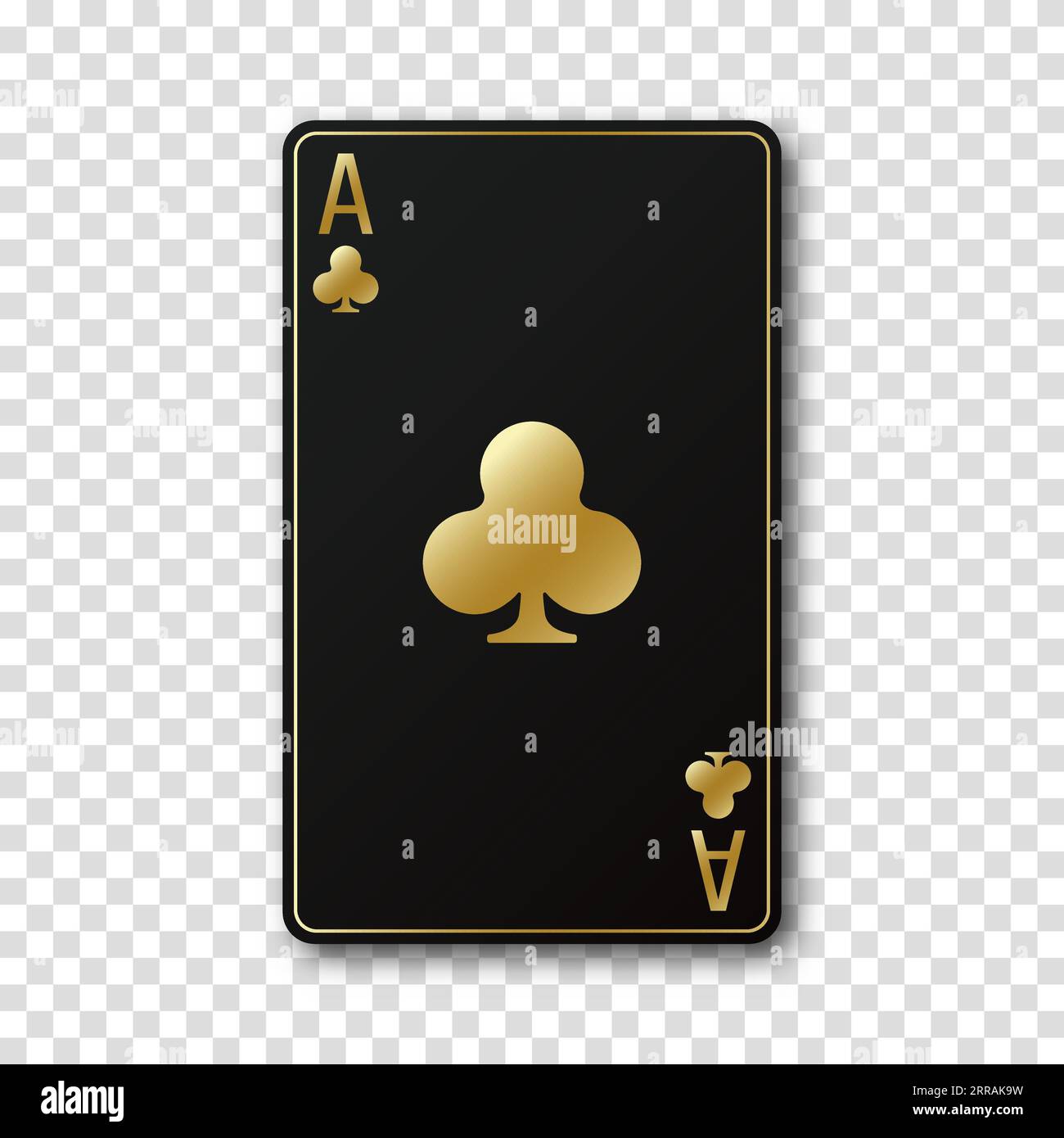 Une carte noire avec un costume de carte plaqué or. ACE de clubs sur un fond transparent. Illustration vectorielle. Illustration de Vecteur