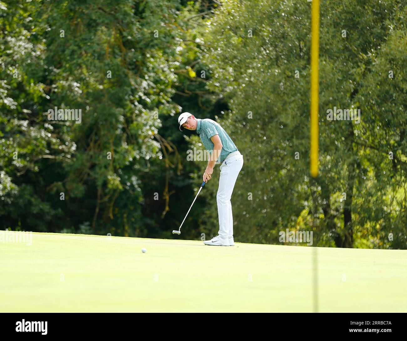 7 septembre 2023 ; The K Club, Straffan, County Kildare, Irlande : Horizon Irish Open Golf Round 1 ; Tom McKibbin d'Irlande du Nord met sur le 8e green Banque D'Images