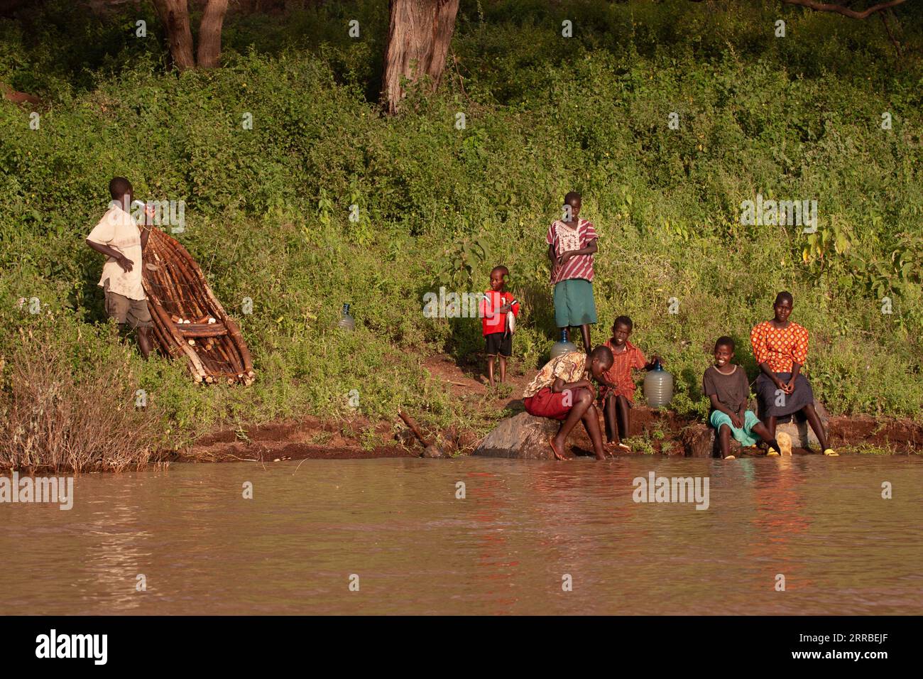 Les pêcheurs dans leurs bateaux sur le lac Baringo, au Kenya, l'Afrique Banque D'Images