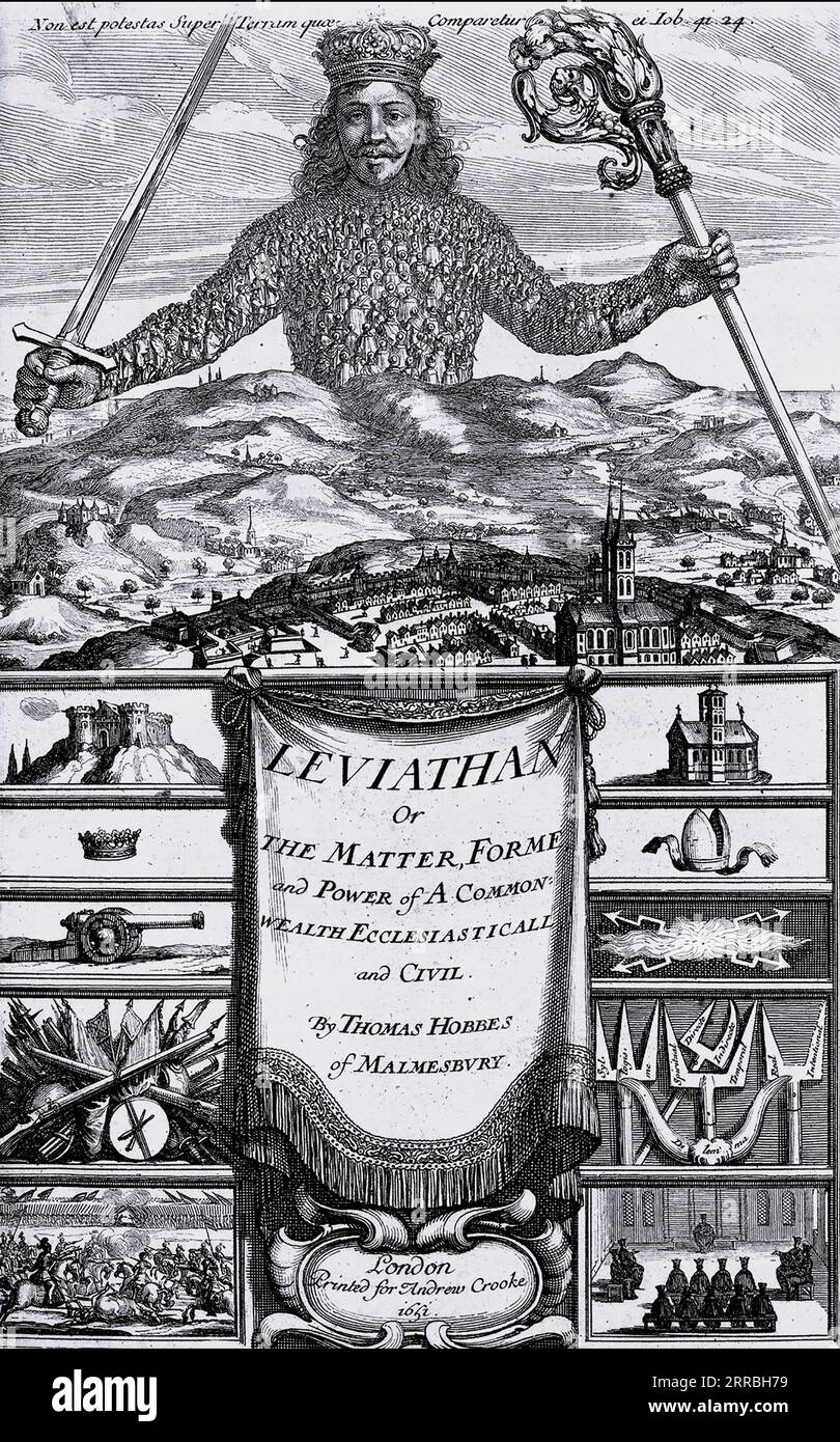THOMAS HOBBES (1588-1679) philosophe anglais. Frontispice de son livre de 1651 Leviathan Banque D'Images