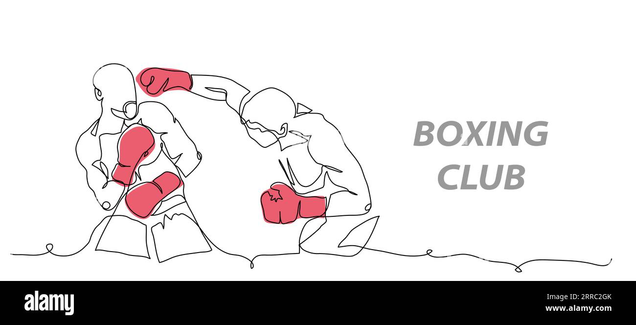 Deux boxeurs hommes se battent en gants rouges. Un dessin au trait continu de boxers en sparring. Illustration vectorielle de punch boxer Illustration de Vecteur