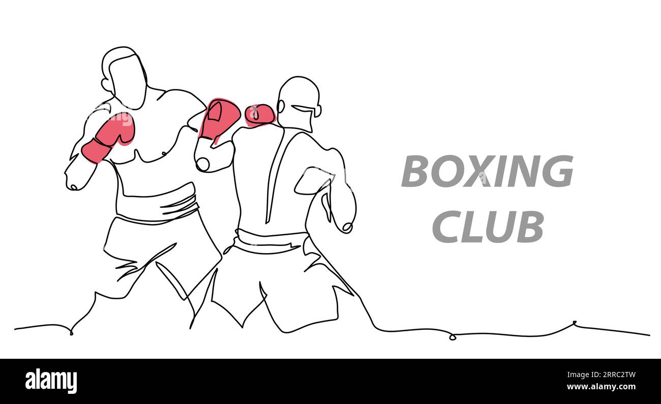 Illustration vectorielle des hommes de boxe. Un dessin au trait continu d'hommes de boxe en gants rouges Illustration de Vecteur