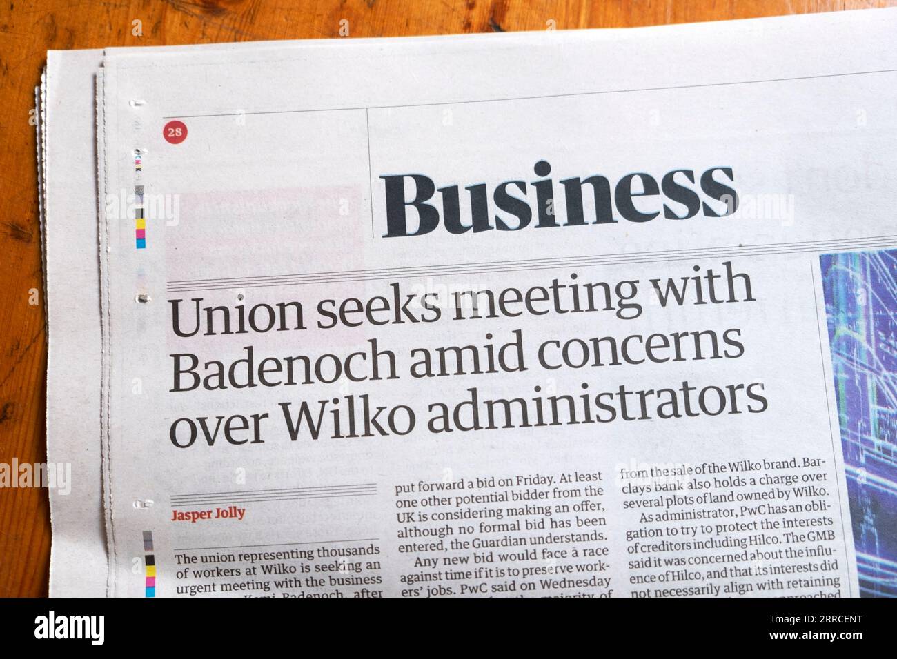 'Union cherche à rencontrer Badenoch au milieu des préoccupations concernant Wilko administrateurss' Guardian journal en gros article d'affaires 29 août 2023 Londres Angleterre Banque D'Images