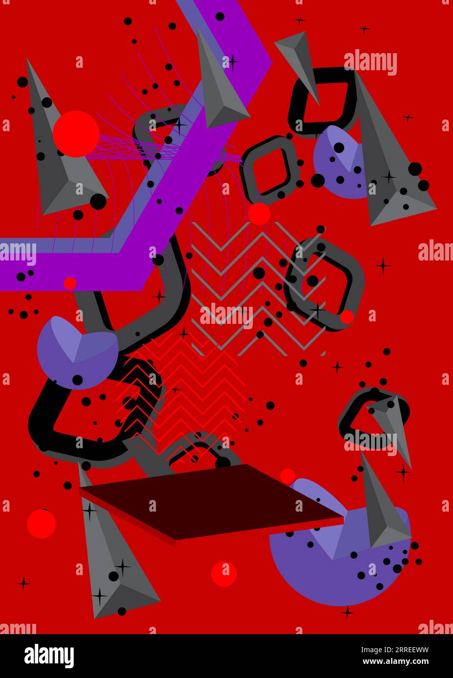 Couverture de thème rétro graphique géométrique noir, rouge et violet. Design d'affiche à éléments géométriques minimes. Modèle de formes abstraites vintage pour l'interdiction d'affiche Illustration de Vecteur