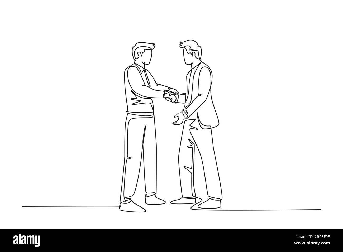 Simple une ligne dessinant des hommes d'affaires poignée de main son partenaire d'affaires après leur objectif de projet. Excellent travail d'équipe. Coopération commerciale. conti moderne Banque D'Images