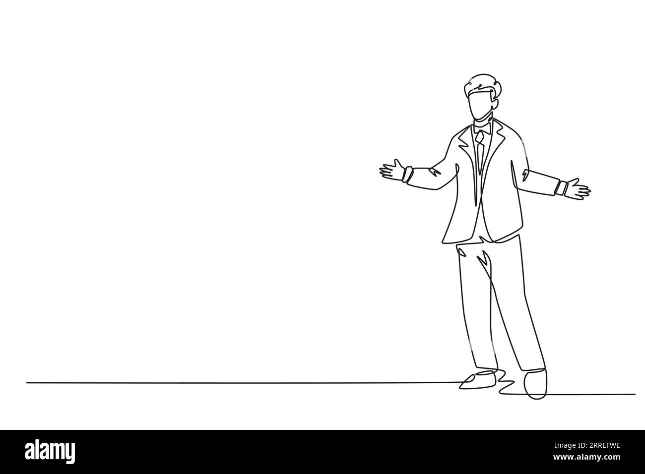 Une seule ligne continue dessinant des hommes d'affaires actifs geste de main à son partenaire d'affaires. Excellent travail d'équipe. Concept d'affaires avec Trendy. Dynamique Banque D'Images