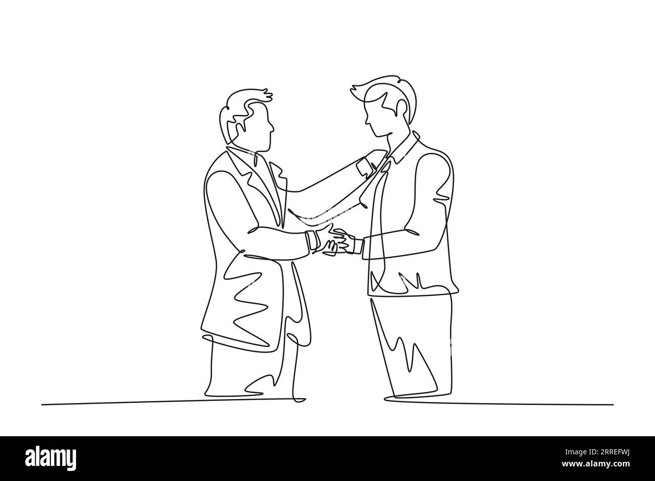 Dessin au trait continu unique des hommes d'affaires qui prennent la main à son partenaire d'affaires. Excellent travail d'équipe. Accord commercial ou concept de coopération stratégique. Dynami Banque D'Images