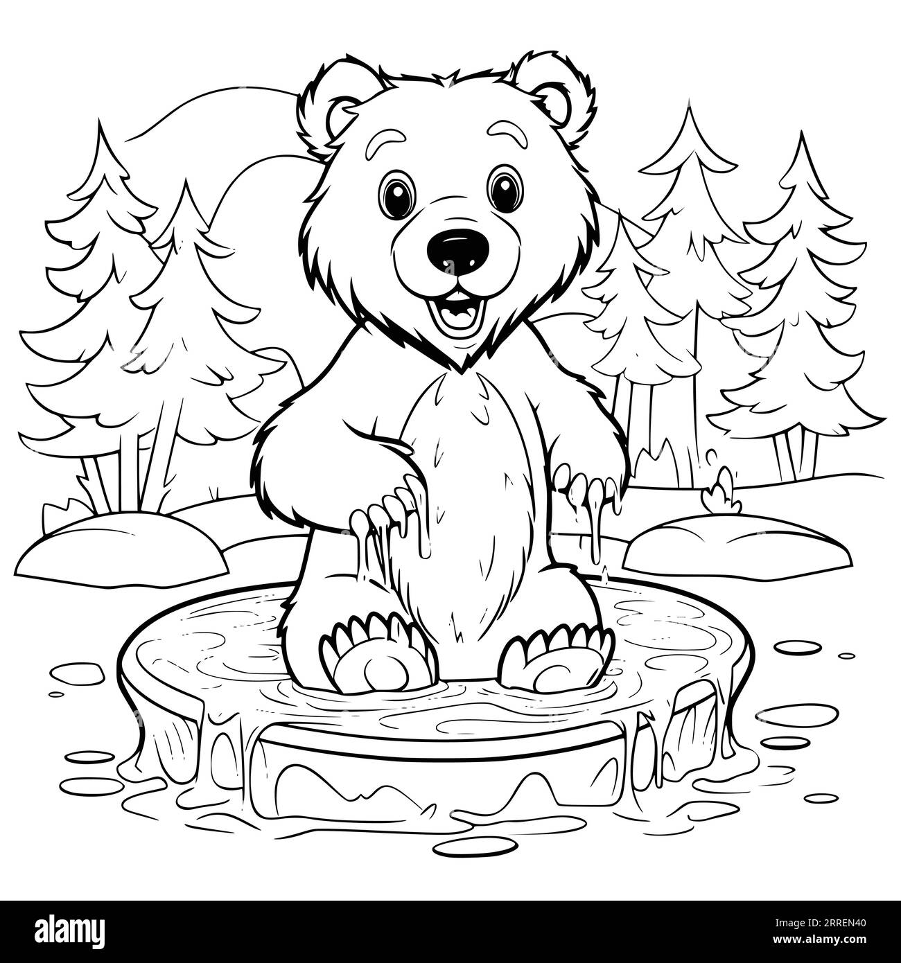 Coloriage Bébé ours dans la forêt · Creative Fabrica