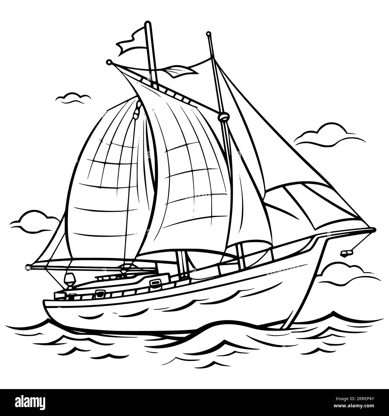 Page de coloriage de voilier pour les enfants Illustration de Vecteur