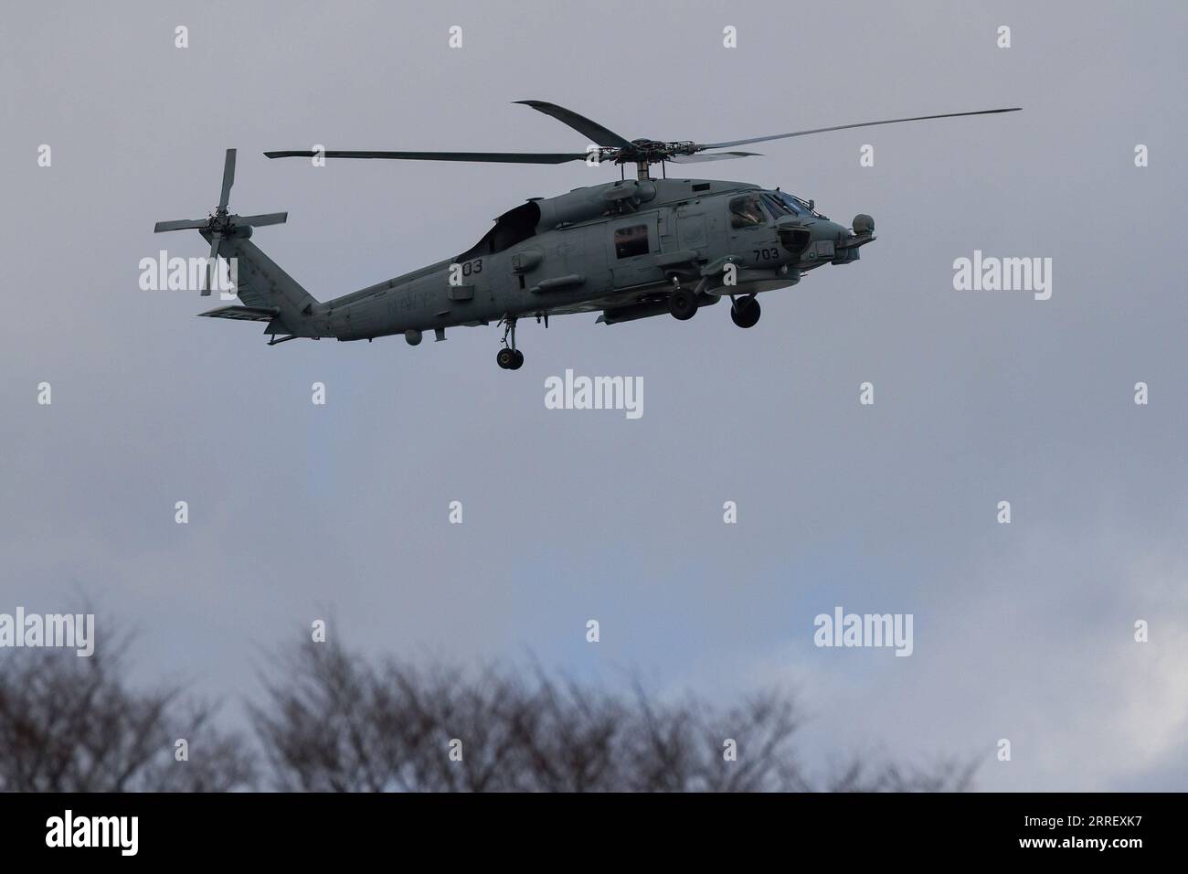 Un hélicoptère Sikorsky SH-60 Seahawk avec l'US Navy Helicopter Maritime Strike Squadron (HSM-51, connu sous le nom de War Lords), volant près de la base aérienne d'Atsugi. Le 47e Festival de l'amitié nippo-américaine est un festival annuel de deux jours qui présente des expositions statiques et volantes de l'armée américaine et des avions de la Force d'autodéfense japonaise (JSDF). Ce festival a lieu à la base aérienne de Yokota à Fussa. Banque D'Images