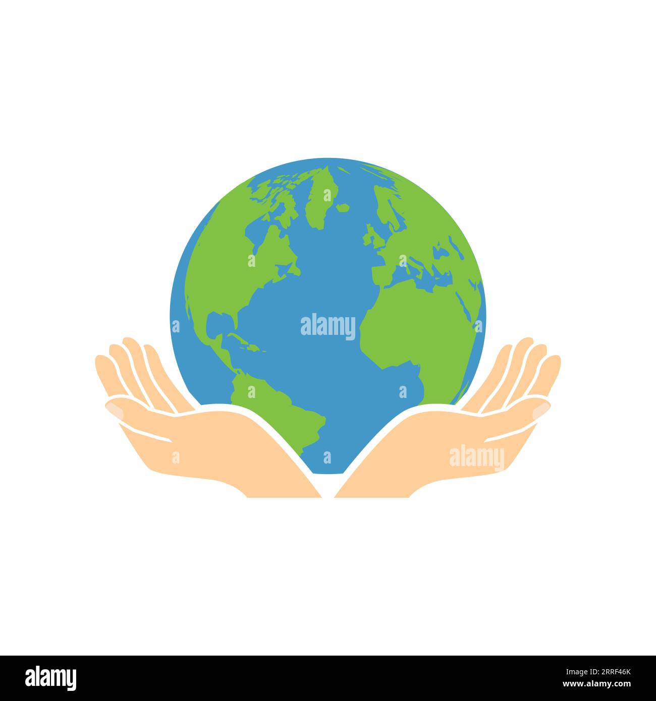 Logo de la main tenant le globe terrestre, l'écologie et le concept de durabilité. illustration vectorielle dans la conception de style plat moderne. Illustration de Vecteur
