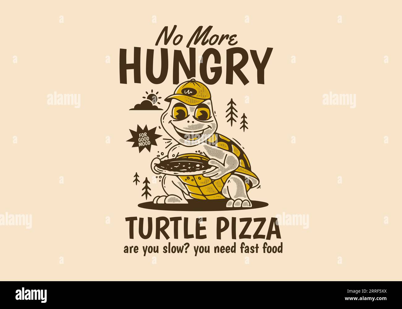 Pizza Turtle, No More Hungry, Mascot illustration de personnage d'une tortue tenant une pizza Illustration de Vecteur