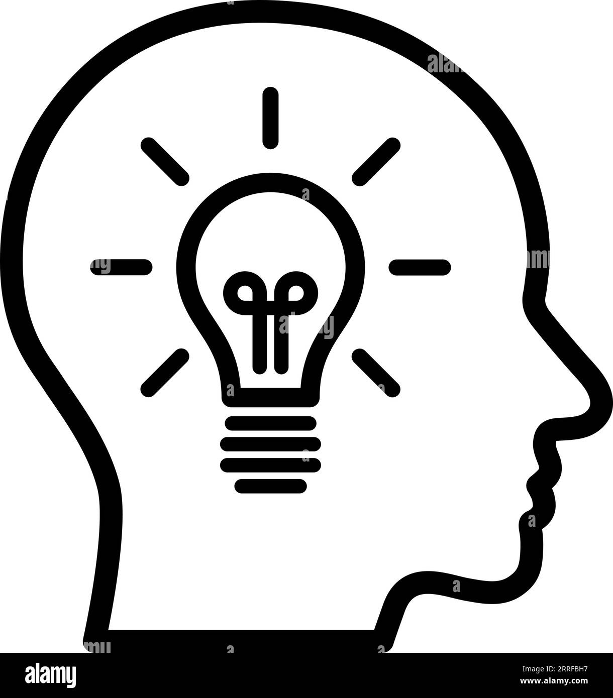 Icône de ligne de l'ampoule dans la tête humaine comme un concept d'idée ou de démarrage d'entreprise Illustration de Vecteur