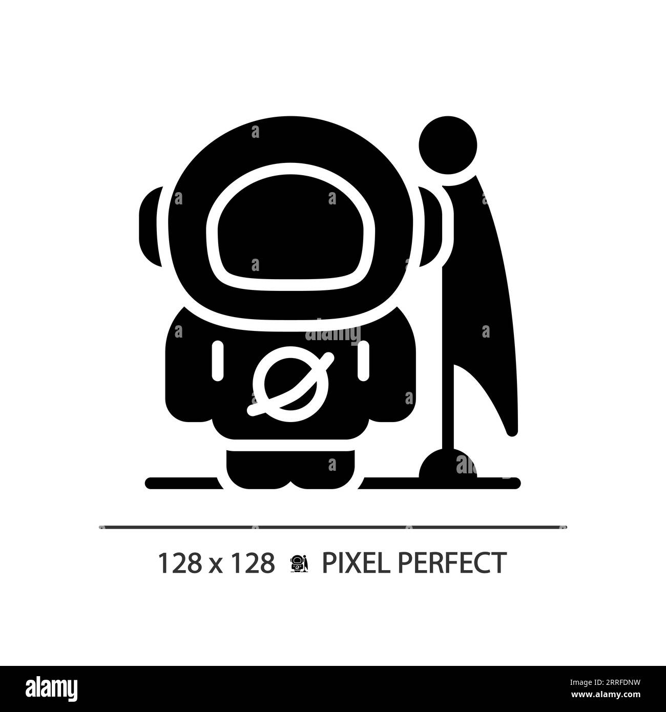 Icône de glyphe noir parfait pixel homme sur lune Illustration de Vecteur