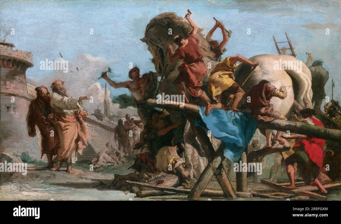 Giovanni Domenico Tiepolo - le bâtiment du cheval de Troie с1760 Banque D'Images