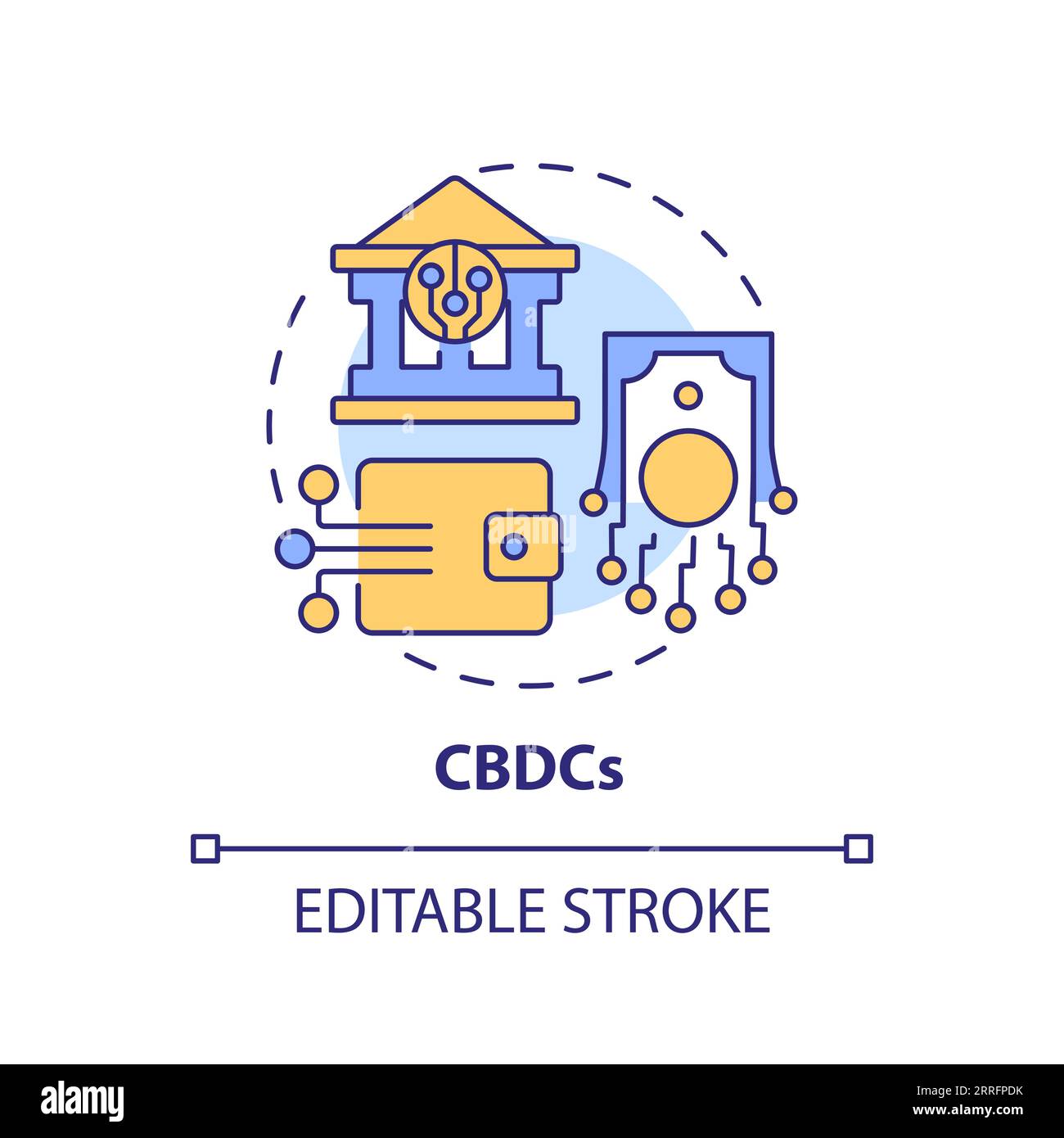 Concept d'icône de ligne CBDC 2D personnalisable Illustration de Vecteur