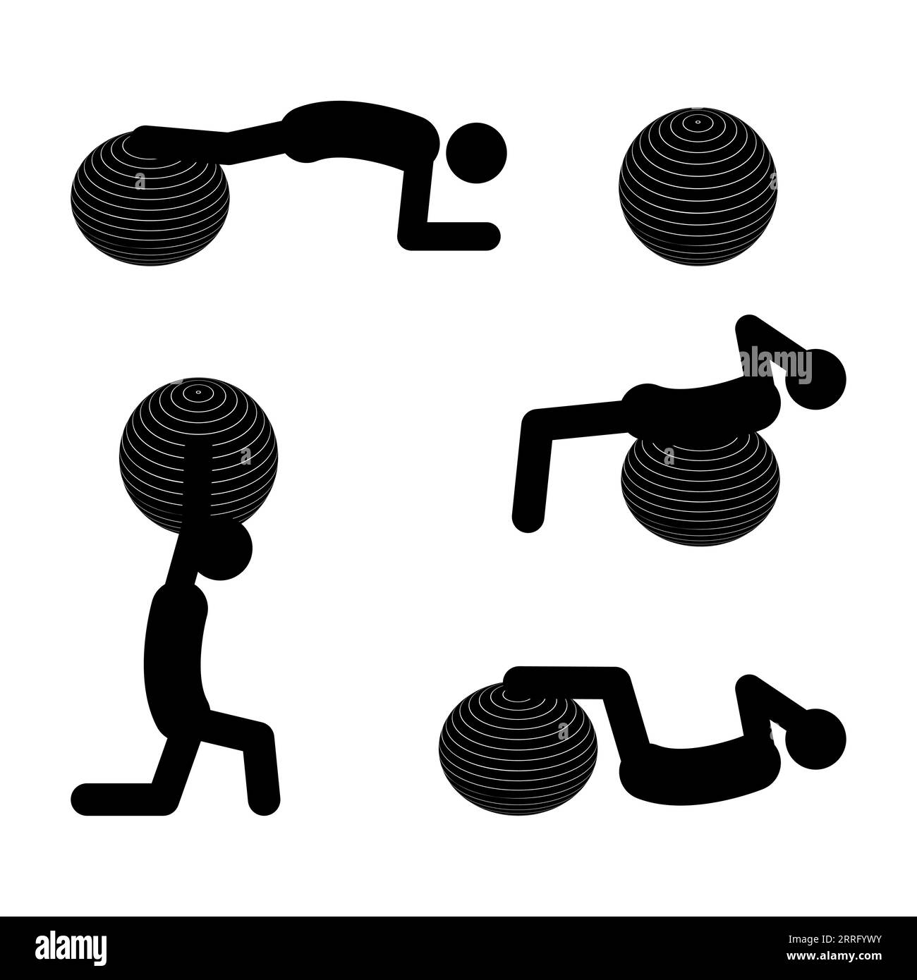 Ensemble de figures de bâton exercices de balle d'aérobic sur un fond blanc. Style plat, illustration vectorielle. Illustration de Vecteur