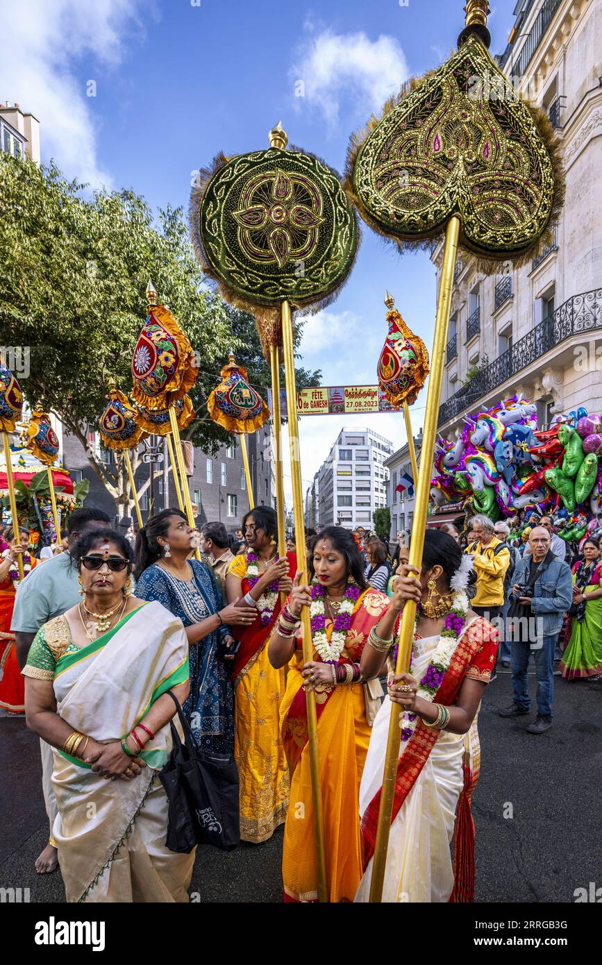 FRANCE. PARIS (75) 18E ARRONDISSEMENT. FÊTE DE GANESH (ÉDITION 2023). CHAQUE ANNÉE, À LA FIN DE L’ÉTÉ, LA COMMUNAUTÉ INDIENNE REND HOMMAGE AU CÉLÈBRE INDI Banque D'Images