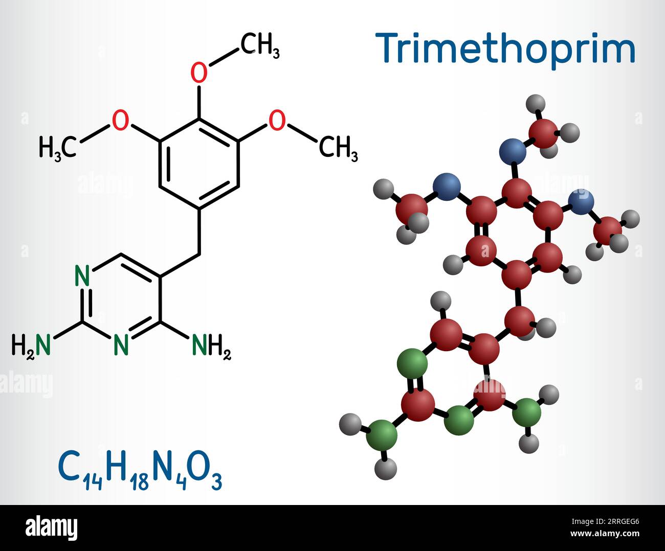 Triméthoprime, molécule TMP. Formule chimique structurale, modèle moléculaire Illustration de Vecteur