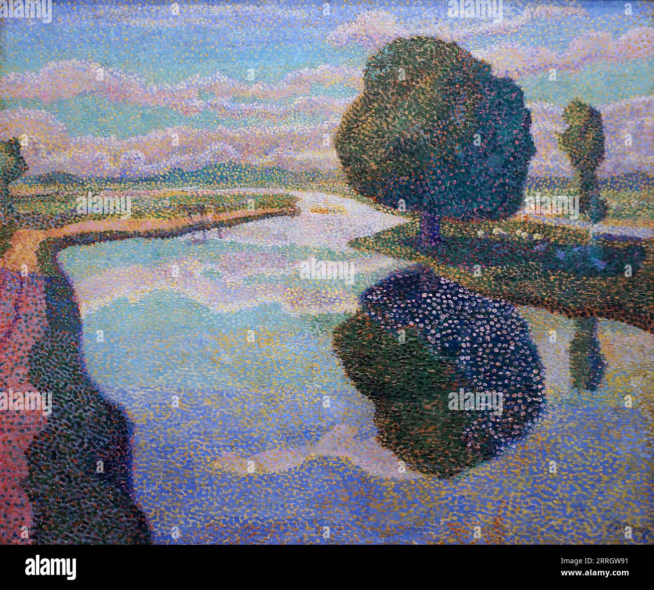 Paysage avec Canal (1889) peinture de Jan Toorop (1858-1928).style pointilliste. Banque D'Images