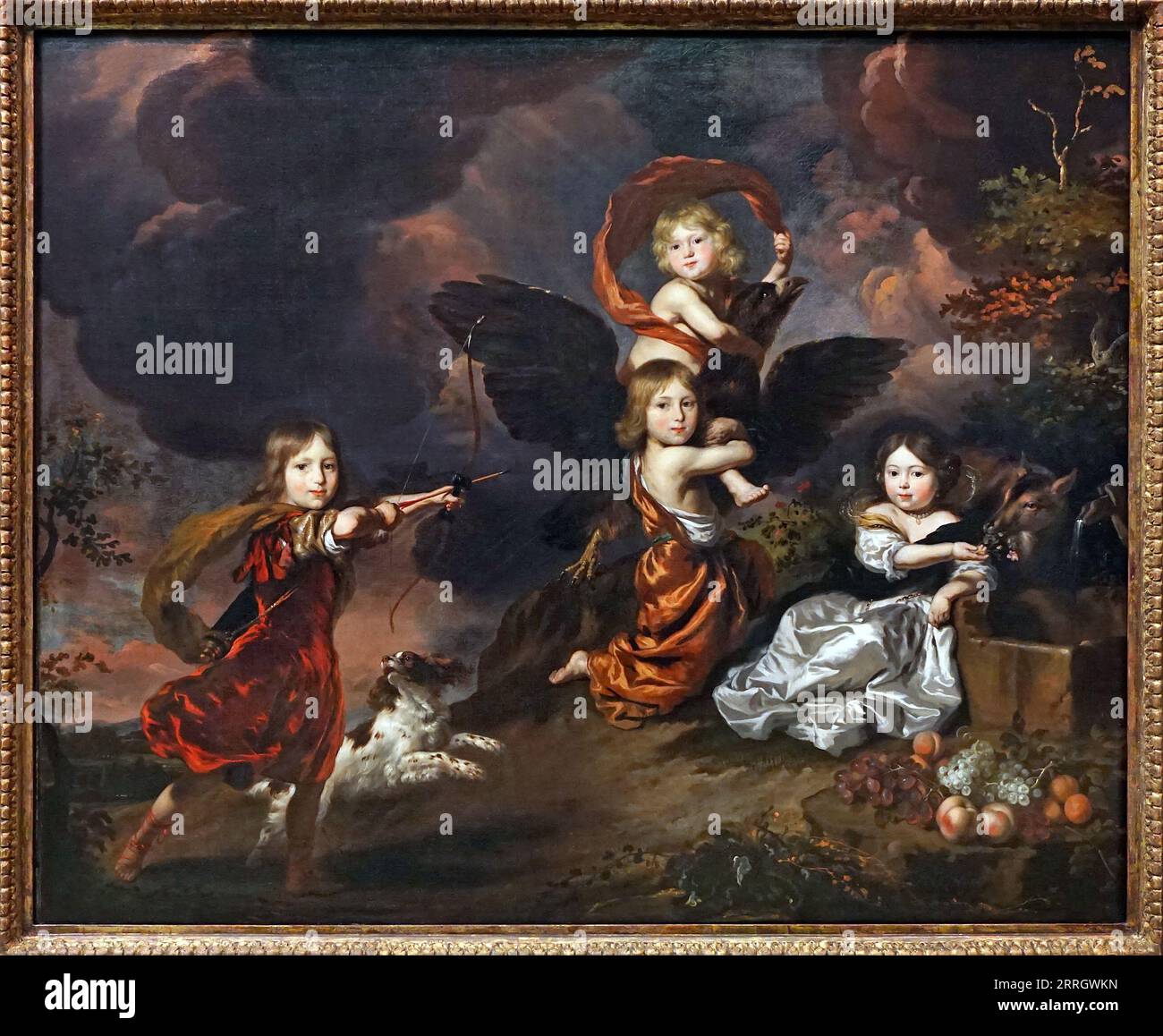 Portrait de quatre enfants comme figures mythologiques (1674) par Nicolaes Maes (1634-1693).Dordrecht pays-Bas Banque D'Images