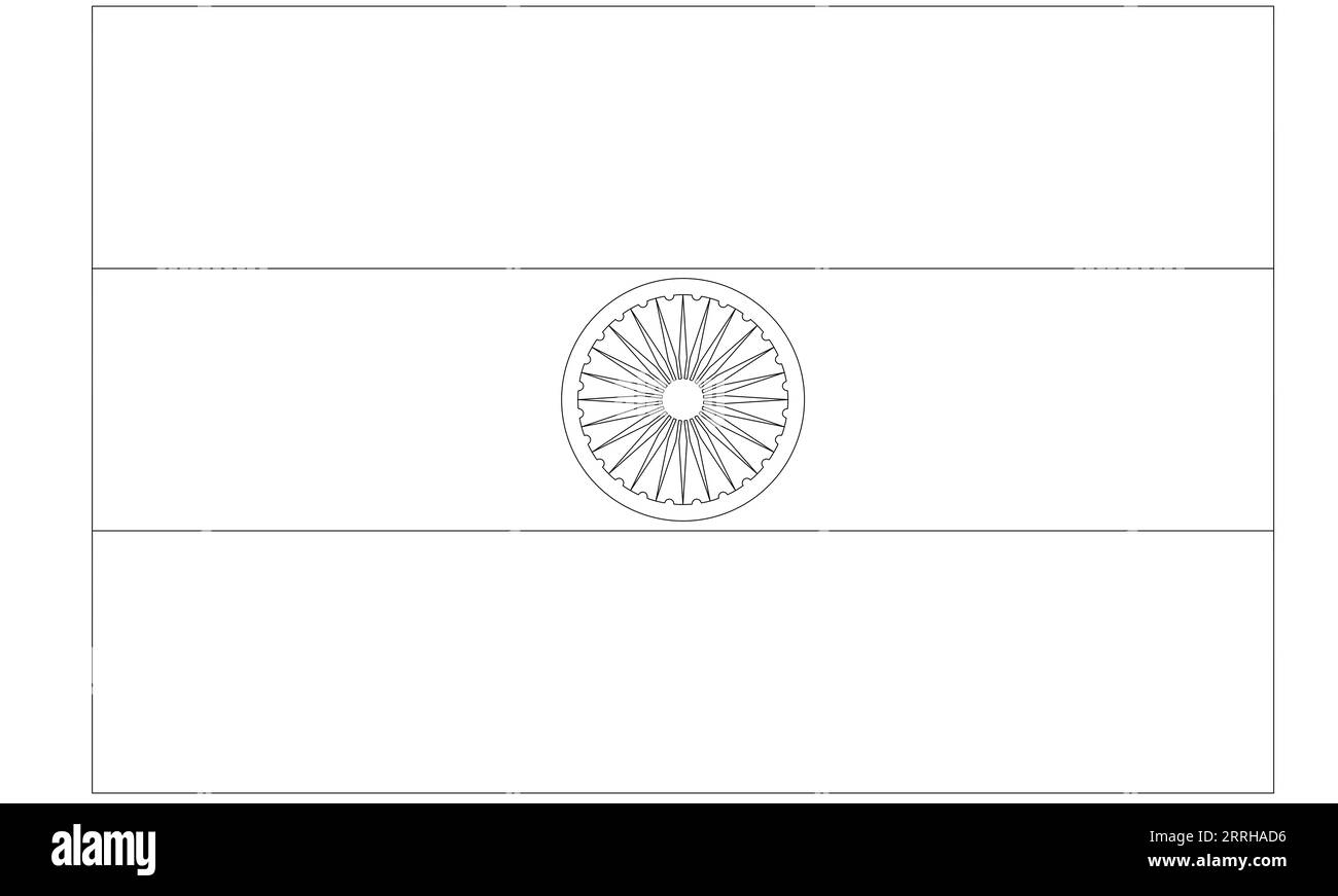 inde, drapeau de l'inde, silhouette dans les proportions correctes. Noir et blanc à remplir et à colorier. de nombreuses façons et techniques. pour les étudiants, Banque D'Images