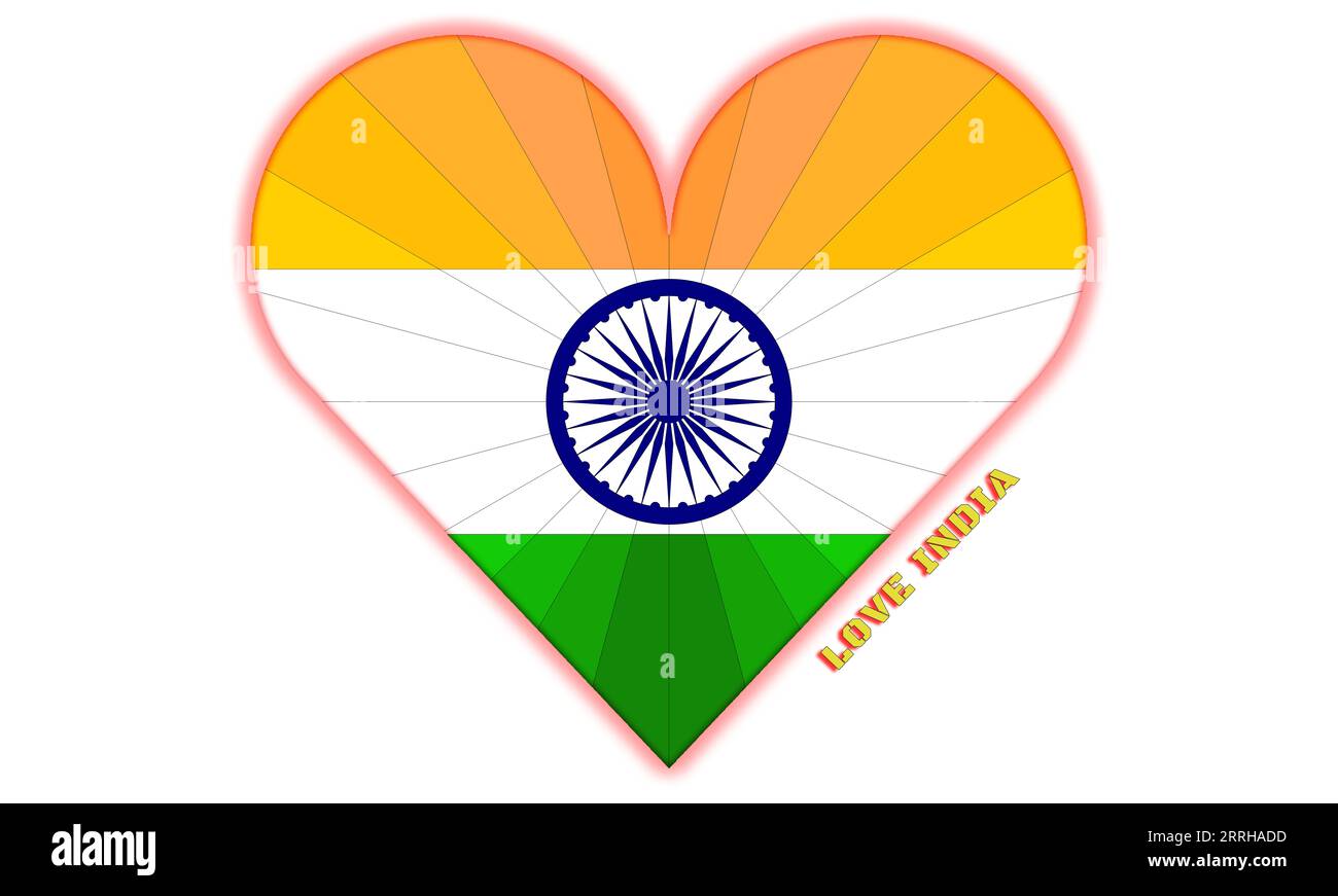 Le drapeau et l'Inde dans le cœur, avec l'expression «aimer l'Inde», représentant l'amour pour cette nation. Banque D'Images