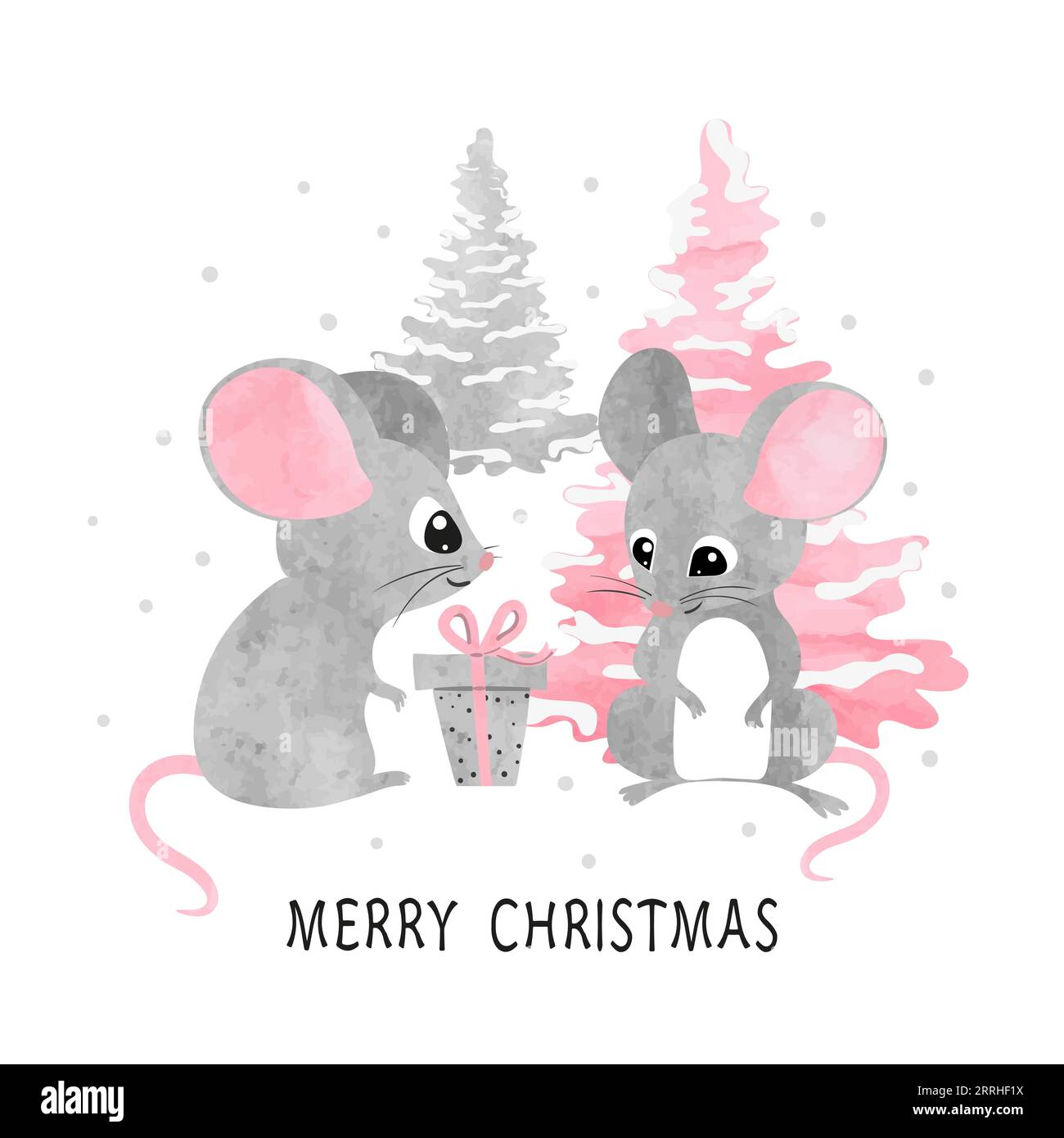 Carte de Noël avec de mignons rats aquarelle. Illustration du nouvel an vectoriel. Illustration de Vecteur