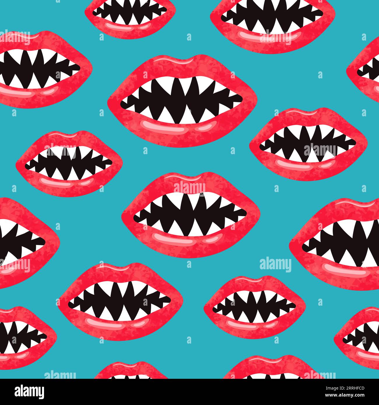 Modèle de lèvres rouges sans couture avec des dents de requin. Illustration de Vecteur