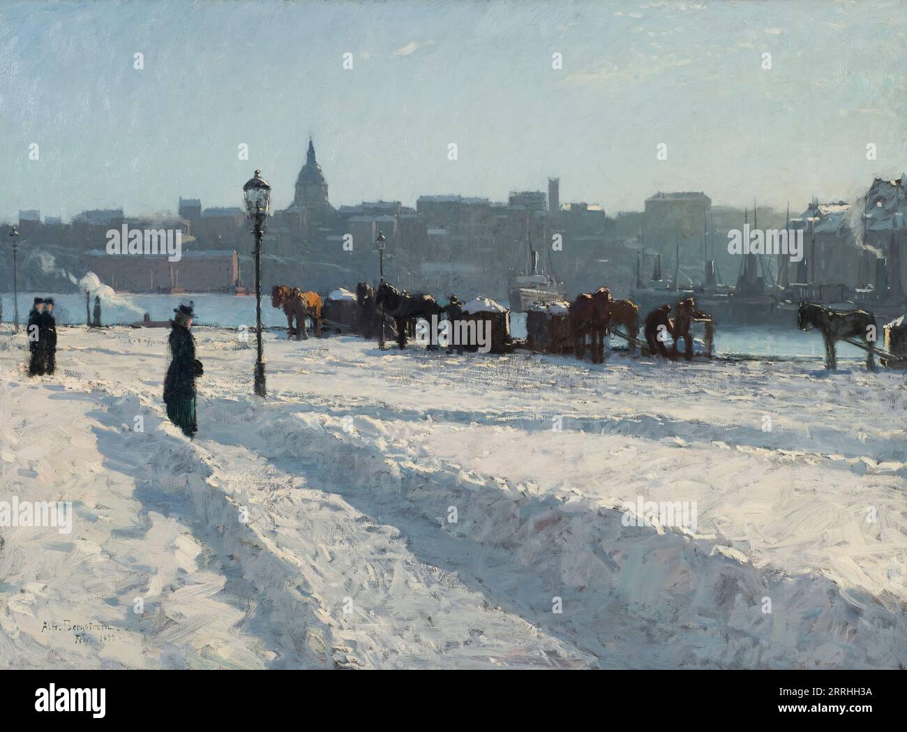 Scène d'hiver depuis le front de mer de Stockholm , 1899. Banque D'Images