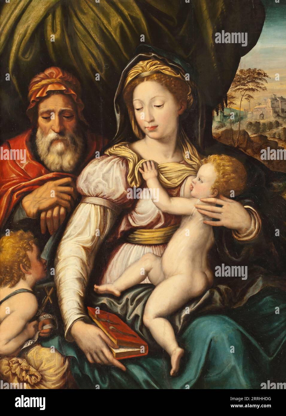 La Sainte famille avec l'enfant St John, 16e siècle. Banque D'Images