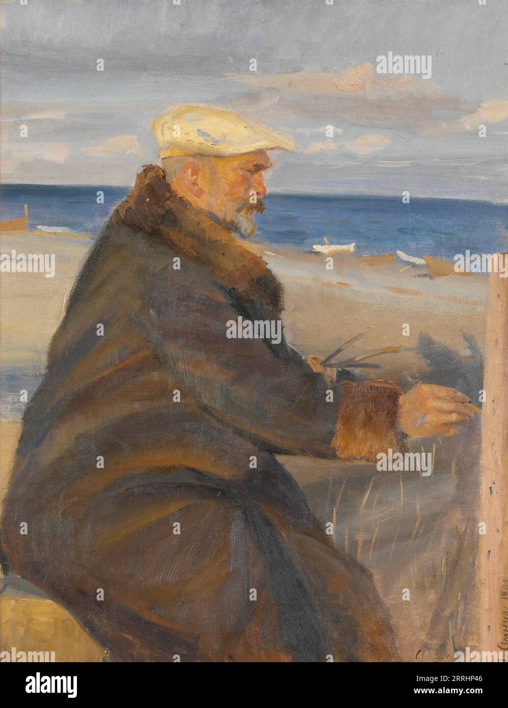 Michael Ancher peint sur la plage, 1901. Banque D'Images
