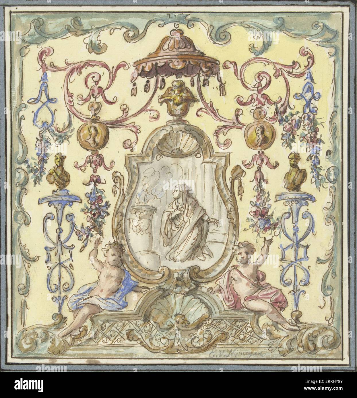 Ornement avec Vierge de vestale sacrificielle, 1677-1755. Banque D'Images