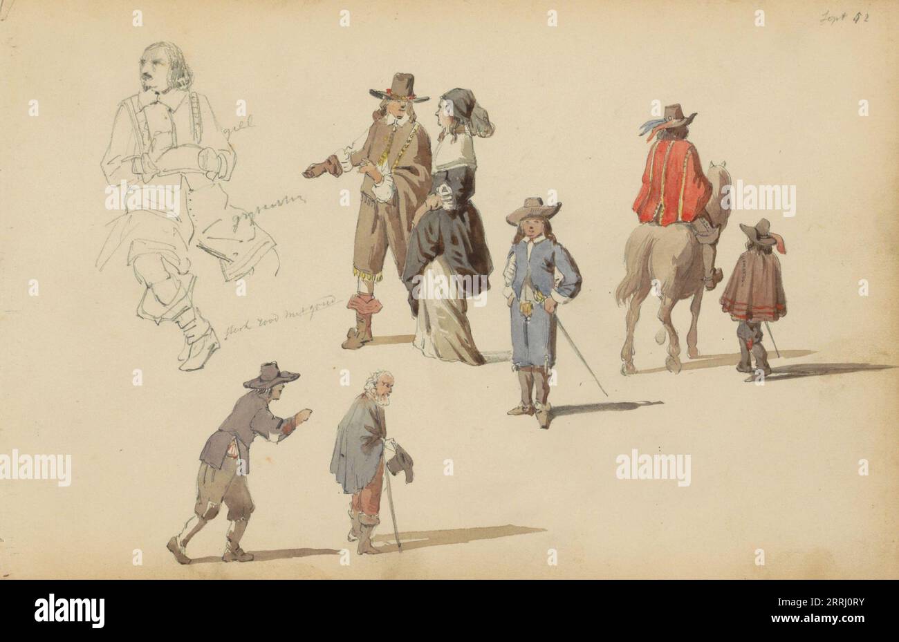 Figures dans les vêtements du XVIIe siècle, 1852. Banque D'Images