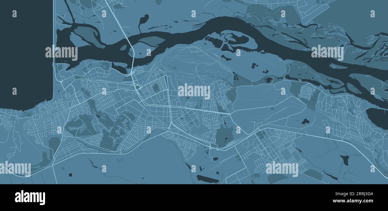 Carte de Blue Kamianske, Ukraine, carte détaillée de la municipalité, panorama Skyline. Carte touristique graphique décorative du territoire de Kamianske. Vecteur libre de droits i Illustration de Vecteur