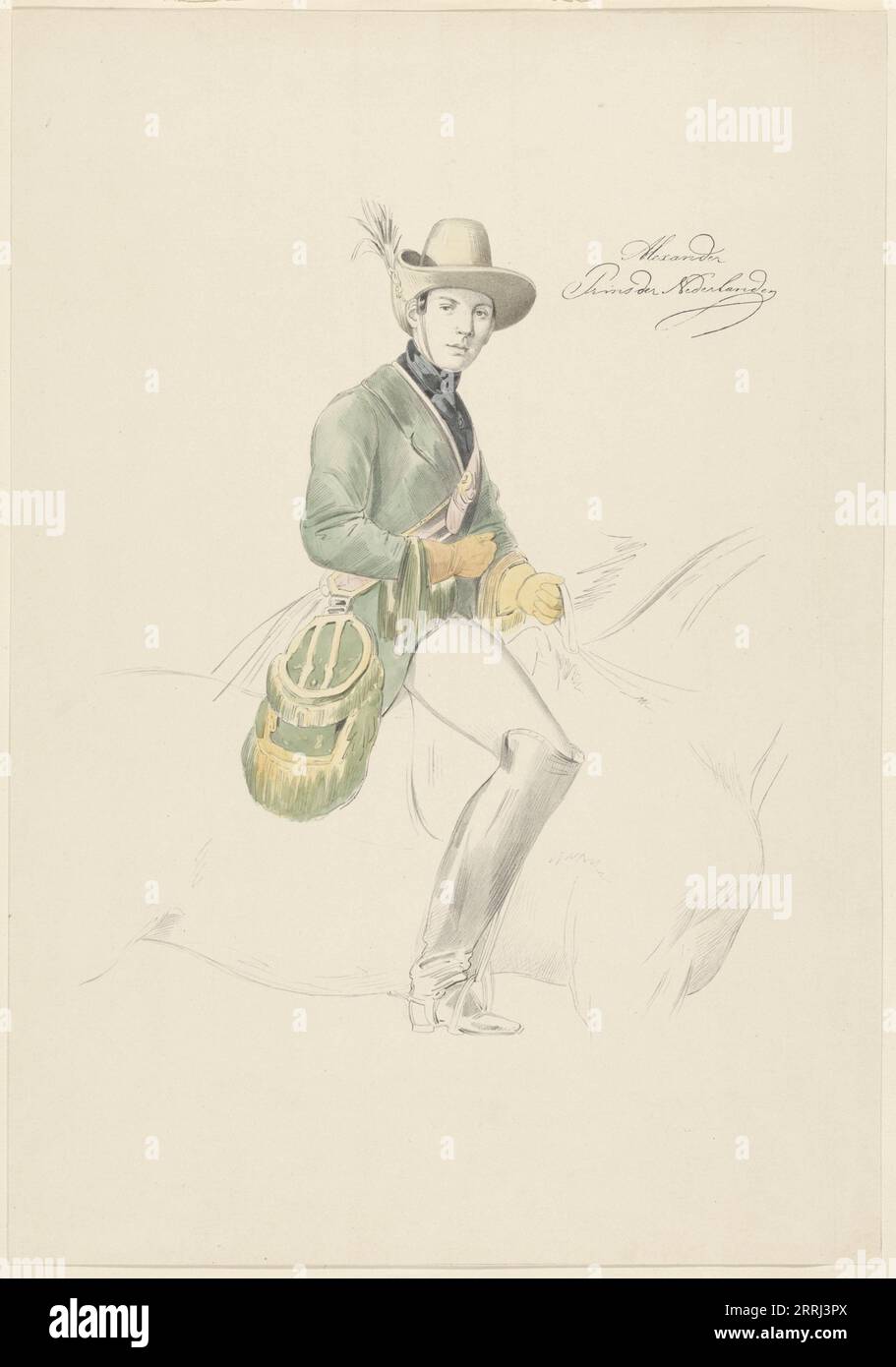 Portrait équestre d'Alexandre Ier, prince des pays-Bas, 1843-1871. Porter une robe de chasse. Il a servi dans la Marine et la Cavalerie. Banque D'Images