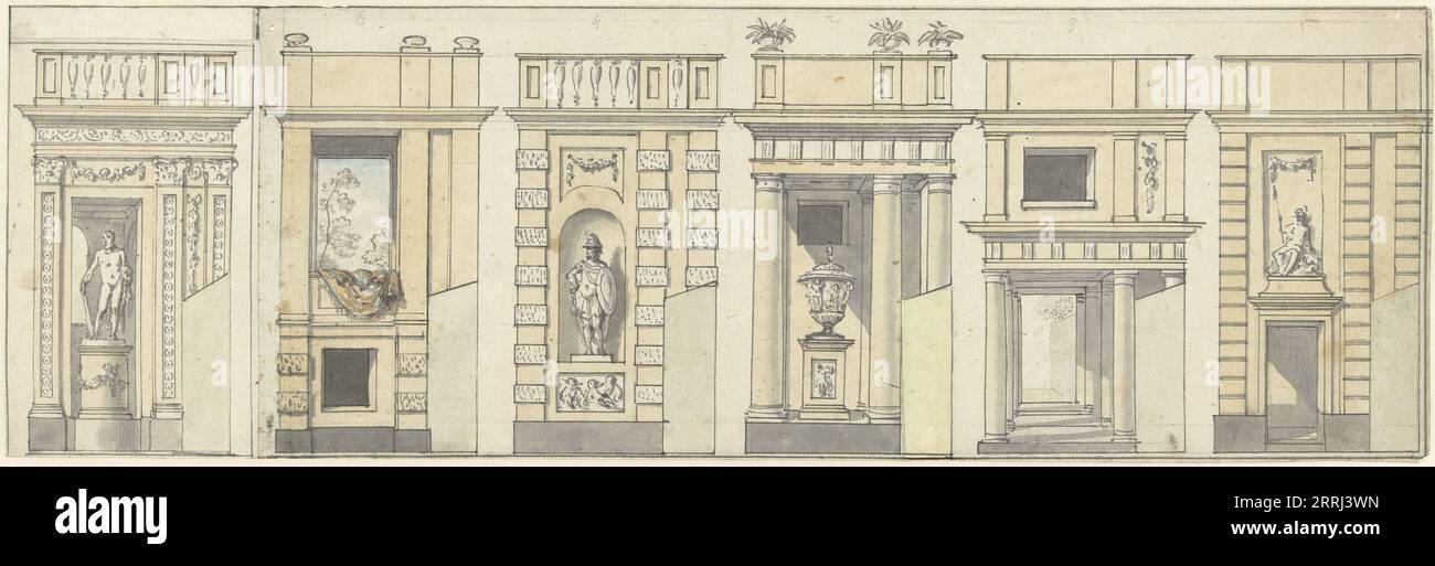 Six dessins pour un mur décoratif, c.1752-c.1819. Dans le jardin / extérieur. Banque D'Images